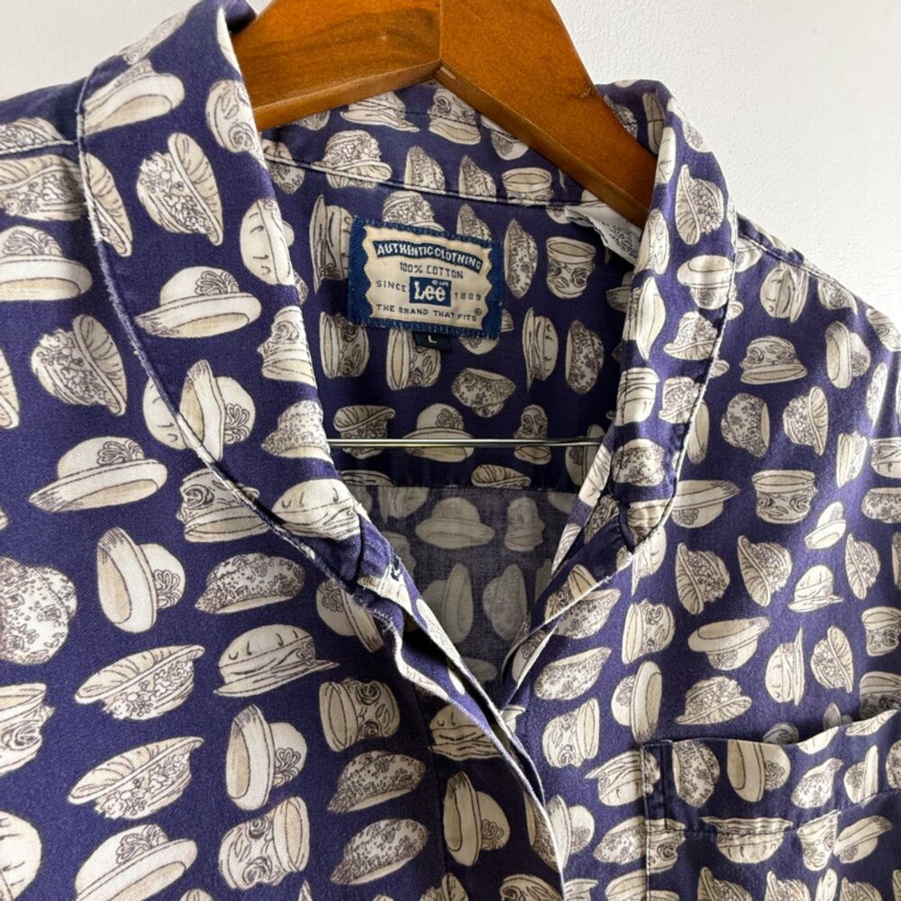 Vintage Lee Novelty Button Up Shirt | Round Collar, Cotton, Women's Large